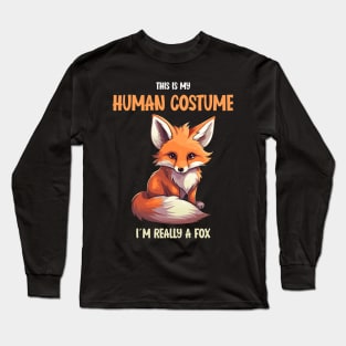 Cute Fox Halloween T-Shirt | This is My Human Costume Tee | Animal Lovers Shirt | Charming Anime Gift Idea | Easy Outfit Long Sleeve T-Shirt